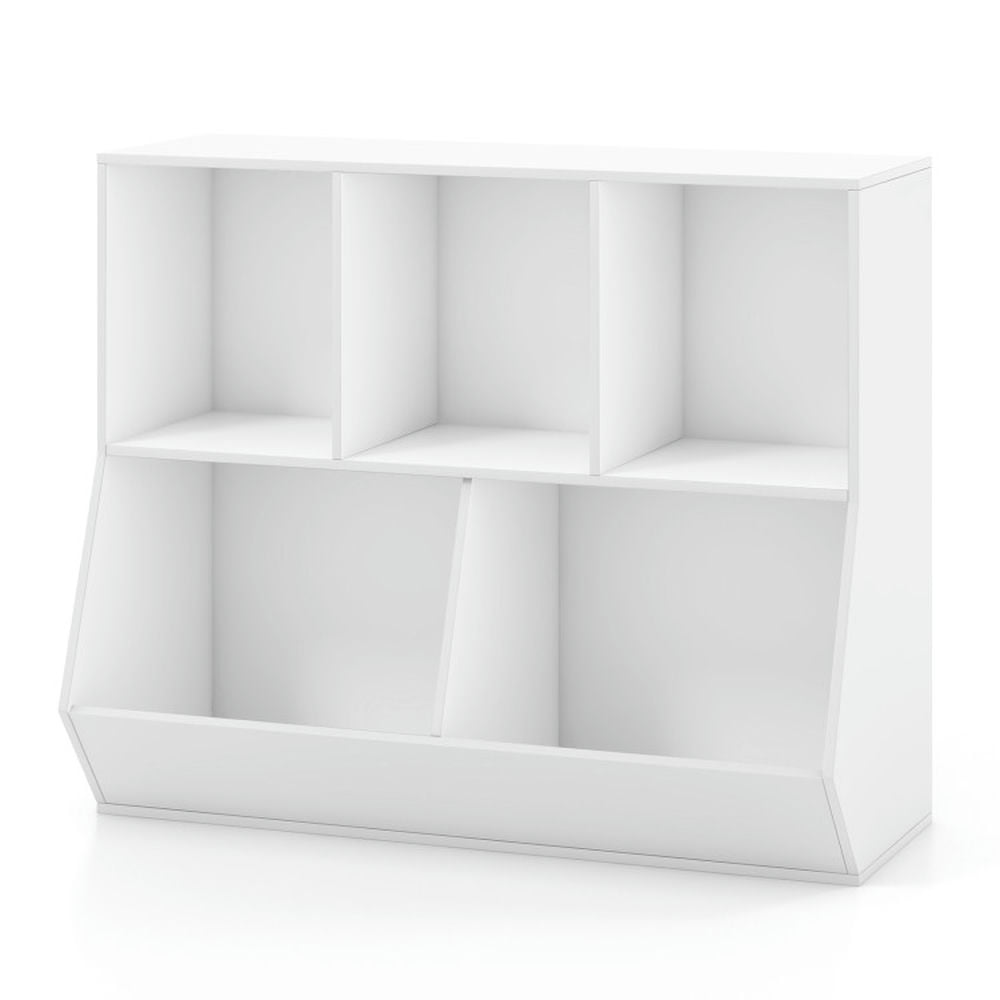 YYAo Kids Book Rack Storage Bookshelf, Toy Storage Organizer Bookshelf,5-Cube Wooden Kids Toy Storage Organizer with Anti-Tipping Kits-White