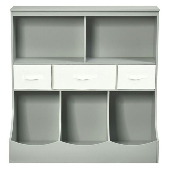 YYAo Kids Book Rack Storage Bookshelf, Toy Storage Organizer Bookshelf,Freestanding Combo Cubby Bin Storage Organizer Unit W/3 Baskets-Gray
