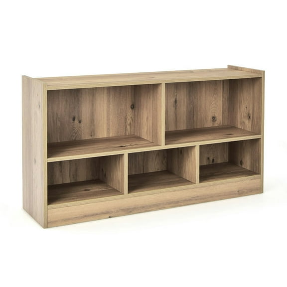 YYAo Kids Book Rack Storage Bookshelf, Toy Storage Organizer Bookshelf,Kids 2-Shelf Bookcase 5-Cube Wood Toy Storage Cabinet Organizer-Natural