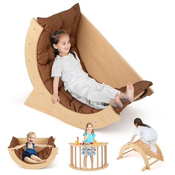 YYAo Kids Climbing Arch with Cushion Montessori Arch Climber/Rocker for Toddlers-Coffee