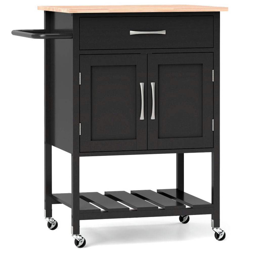 YYAo Kitchen Islands Carts,Rolling Kitchen Island Cart with Drawer and Towel Rack-Black