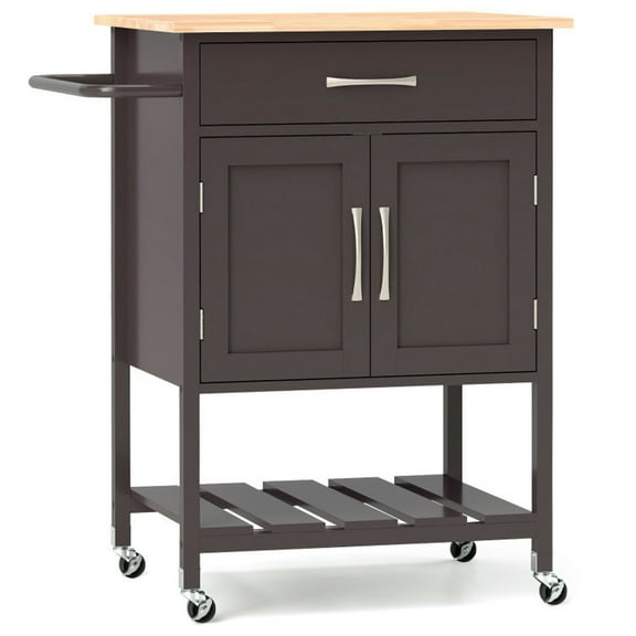 YYAo Kitchen Islands Carts,Rolling Kitchen Island Cart with Drawer and Towel Rack-Brown