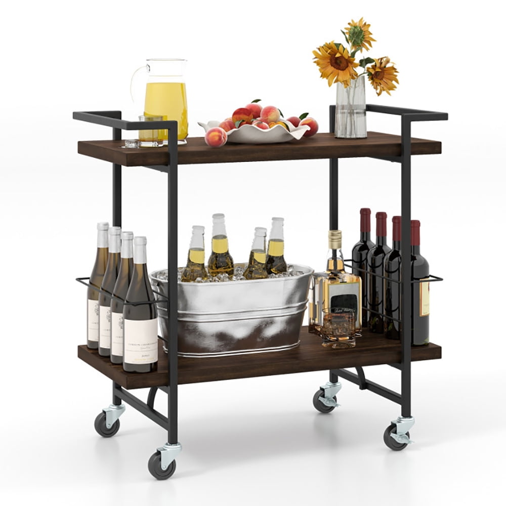YYAo Kitchen Storage Baker's Rack,2-Tier Home Bar Cart with Lockable ...