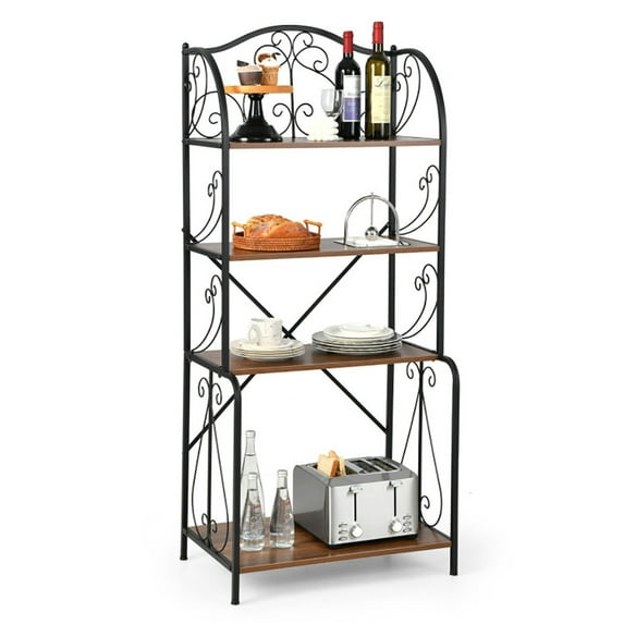 YYAo Kitchen Storage Baker's Rack,4-Tier Industrial Kitchen Baker's Rack with Open Shelves and X-Bar-Light Brown