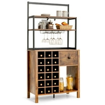 YYAo Kitchen Storage Baker's Rack,Kitchen Bakers Rack Freestanding Wine Rack Table with Glass Holder and Drawer-Rustic Brown