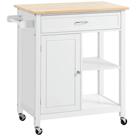 YYAo Kitchen Storage Island, Kitchen Cart,Kitchen Island Cart, Rolling Kitchen Island with Storage Shelf, Solid Wood Top, Drawer, White