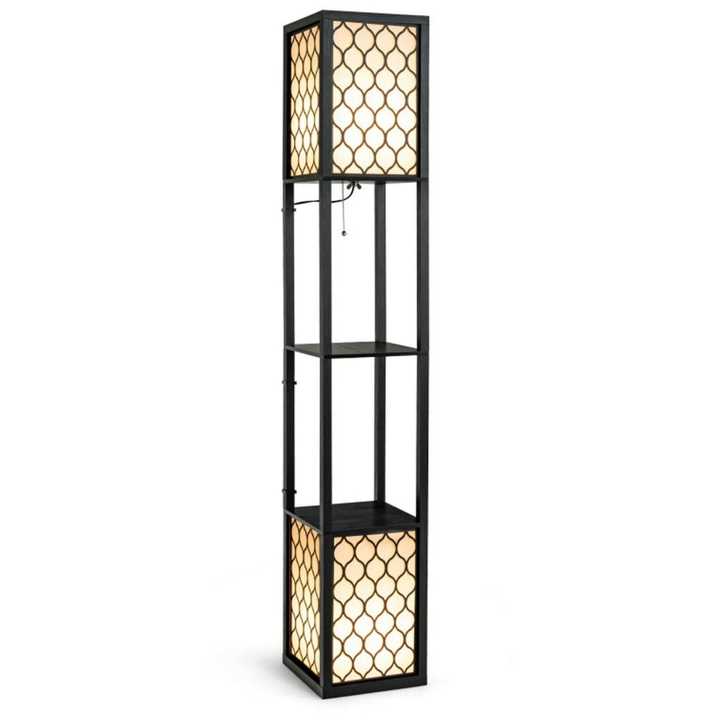 YYAo Lamp, Floor Lamp for Living Room, Modern Shelf Freestanding Floor Lamp with Double Lamp Pull Chain and Foot Switch