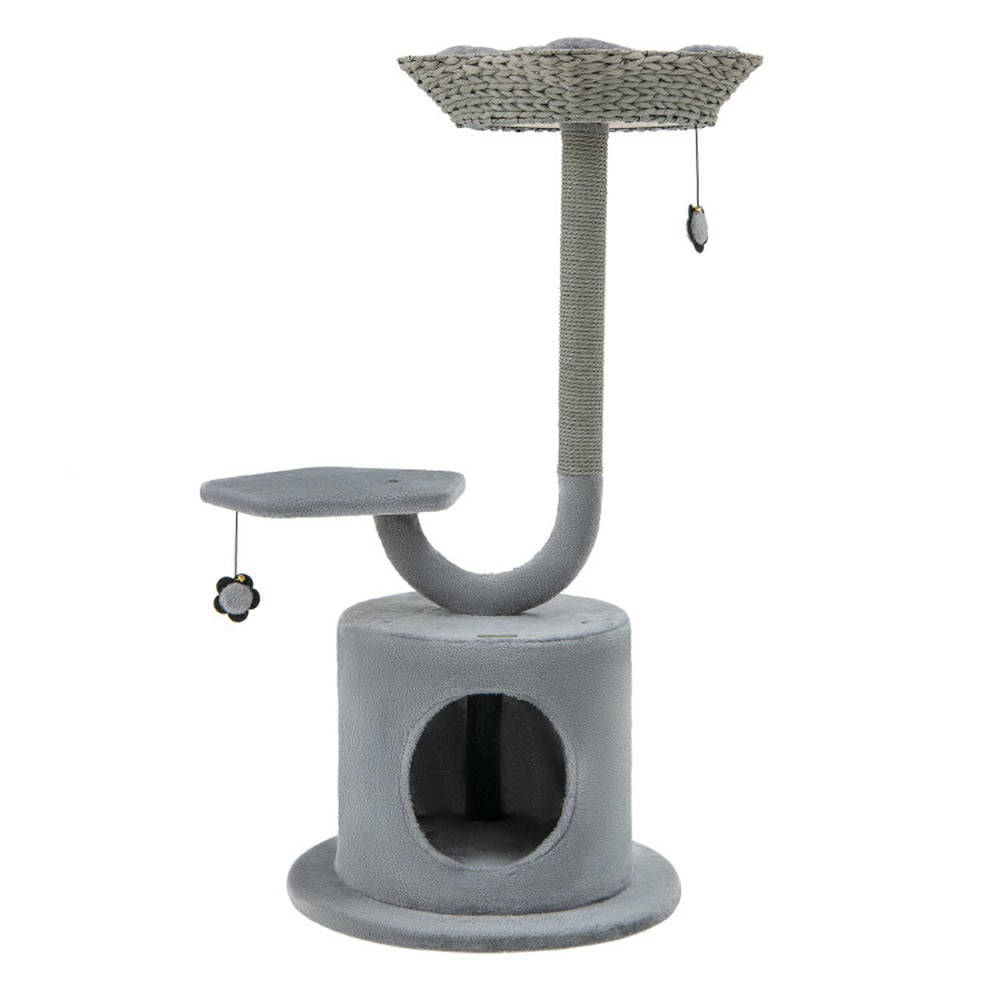 Gray 42" Tall Cat Tower with Curved Metal Frame