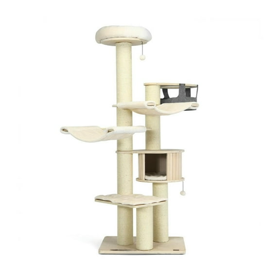 YYAo Large Cat Tree, Luxury Cat Tower Cat Condo, Cat Play House, 77.5-Inch Cat Tree Condo Multi-Level Kitten Activity Tower with Sisal Posts-Cream White