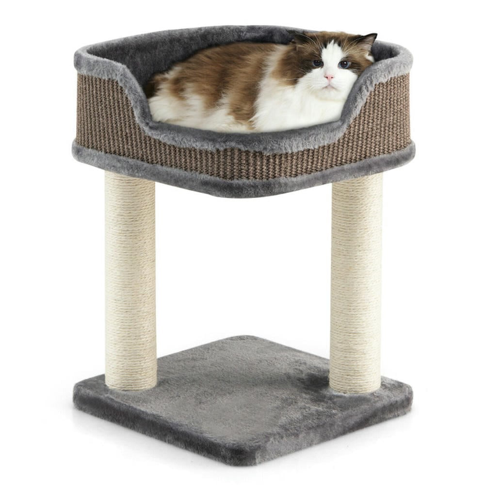 Grey and Beige Sisal Cat Tree with Plush Perch
