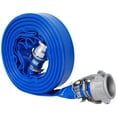 thumbnail image 1 of YYAo Lay Flat Water Discharge Hose,1.5" ID × 50 ft Pool Backwash Hose, Heavy Duty Reinforced Blue PVC Lay Flat Water Discharge Pump Hoses with Aluminum Camlock C and E Fittings, 1 of 8