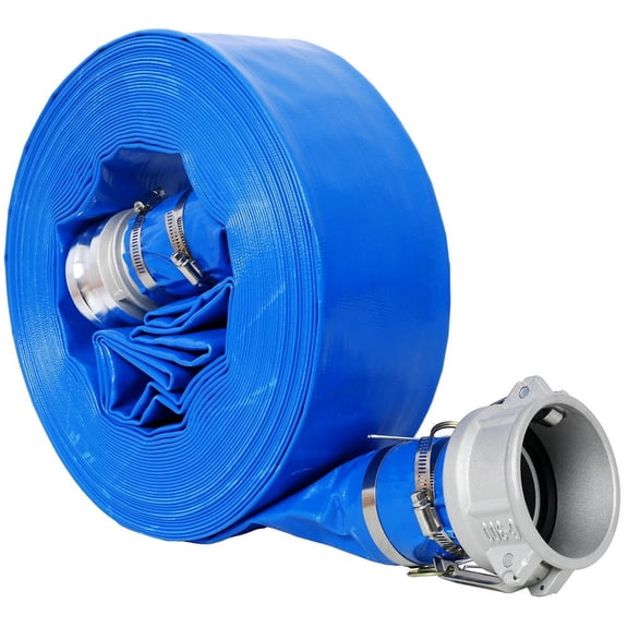YYAo Lay Flat Water Discharge Hose,3"X100FT Pool Backwash Hose, Heavy Duty Reinforced Blue PVC Lay Flat Water Discharge Pump Hoses with Aluminum Camlock C and E Fittings