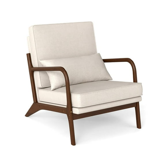 YYAo Lazy Chair, Accent Comfy Lounge Arm Chair,Modern Accent Chair with Rubber Wood Armrests and Removable Back-Beige