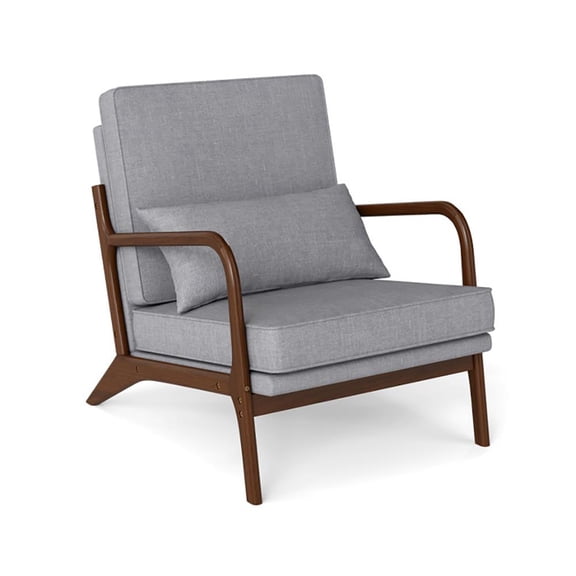 YYAo Lazy Chair, Accent Comfy Lounge Arm Chair,Modern Accent Chair with Rubber Wood Armrests and Removable Back-Gray