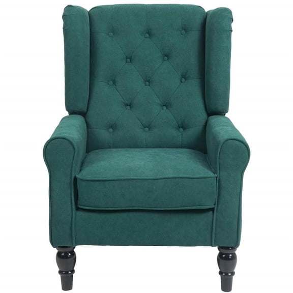 YYAo Lazy Chair, Accent Comfy Lounge Arm Chair,Wingback Accent Chair, Button-Tufted Lounge Chair with Round Armrests and Wood Legs, Dark Green