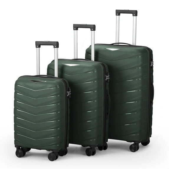YYAo Luggage Set, Suitcase Set, Travel Luggage,V-Shaped Stripes 3-In-1 Pp Trolley Case 20In 24In 28In Pp Iron Trolley Classic Color - Dark Green
