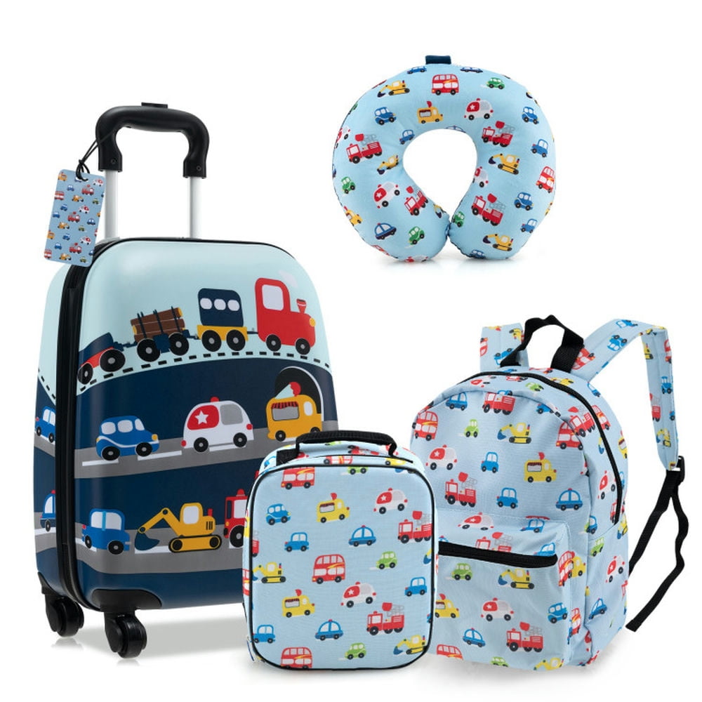 YYAo Luggage Suitcase,5 Piece Kids Luggage Set with Backpack Neck Pillow Name Tag Lunch Bag-Blue