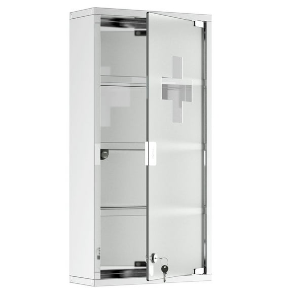 YYAo Medicine Cabinet,Medicine Cabinet, 4 Tier Stainless Steel Medical Wall Box with 2 Keys and Shelves