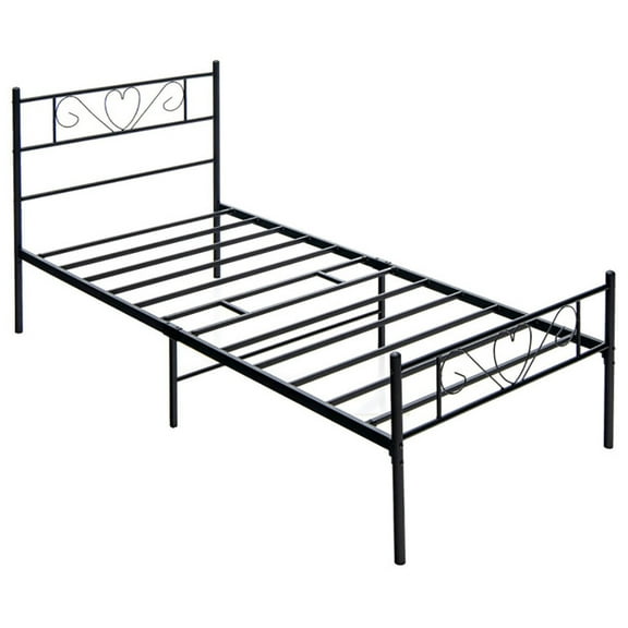 YYAo Metal Twin XL Bed Frame with Heart-shaped Headboard, No Box Spring Needed Platformn Noise Free, Easy Assembly Black