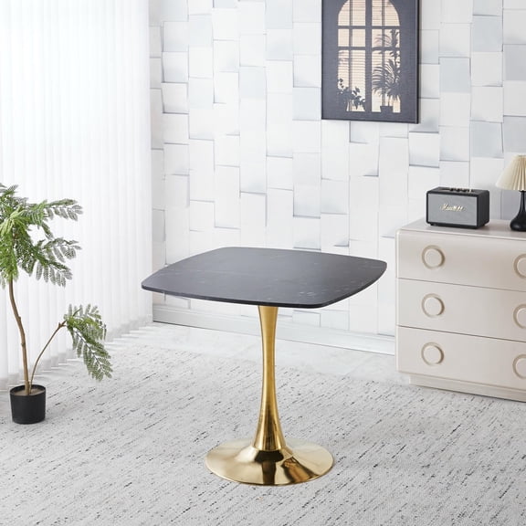 YYAo Mid Century Square Dining Table 31.5 Inch Kitchen Table for Breakfast Nook Small Apartment Space Modern Table for Four Person MDF Top, Black, Golden
