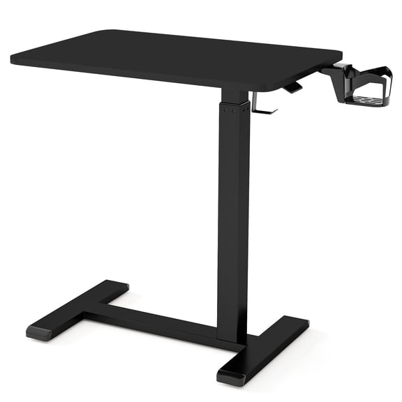 YYAo Mobile End Table with Cup Holder and Height Adjustable, Side End Table for Living Room, Bedroom, Home Office, Black