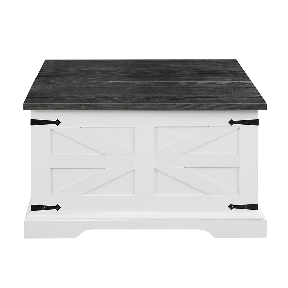White and Black Square Wood Coffee Table with Hidden Storage