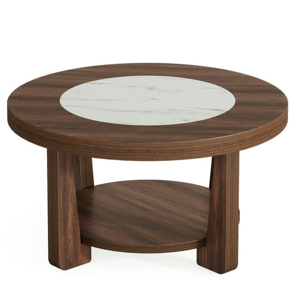 YYAo Modern Coffee Tables, Center Table,Wood Coffee Table, Round 2-Tier Accent Center Table
