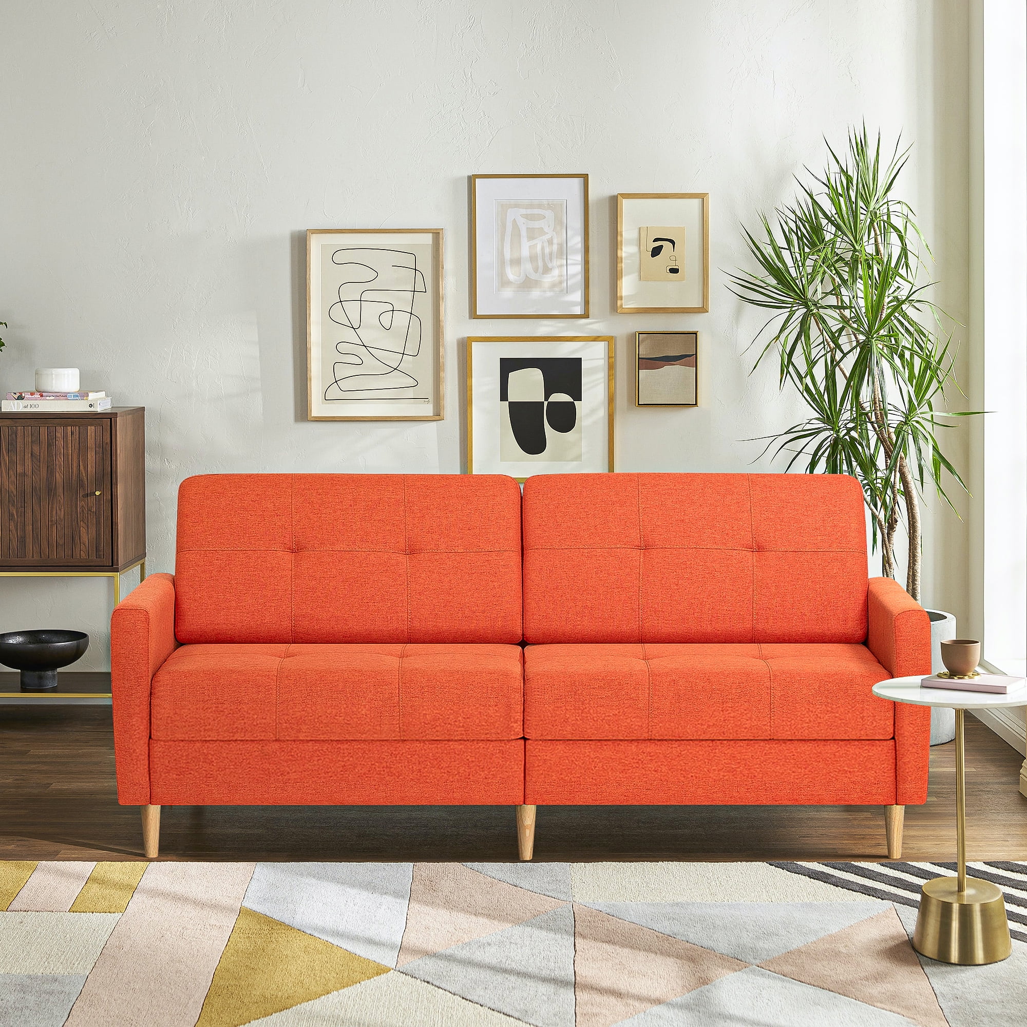 YYAo Modern Convertible Futon Sofa Bed, Upholstered Loveseat with Adjustable Armrests and Splitback for Living Room, Apartment, Office, Small Space, Orange YYAo Modern Convertible Futon Sofa Bed, Upholstered Loveseat with Adjustable Armrests and Splitback for Living Room, Apartment, Office, Small Space, Orange