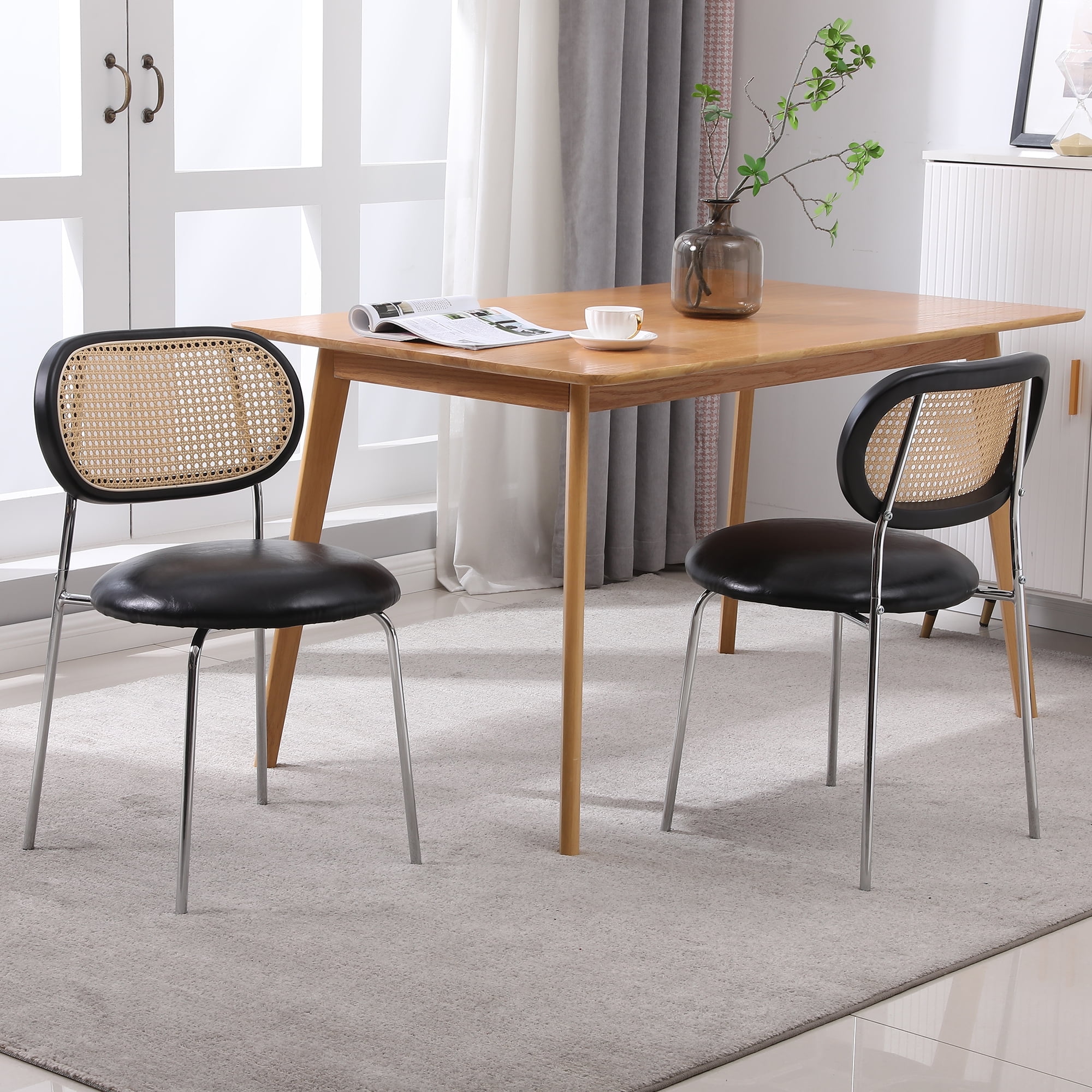 YYAo Modern Dining Room Chairs Set of 2, Dining Back Side Chair with Upholstered Rattan Backrest for Kitchen Living Room Wine Bar, Black YYAo Modern Dining Room Chairs Set of 2, Dining Back Side Chair with Upholstered Rattan Backrest for Kitchen Living Room Wine Bar, Black