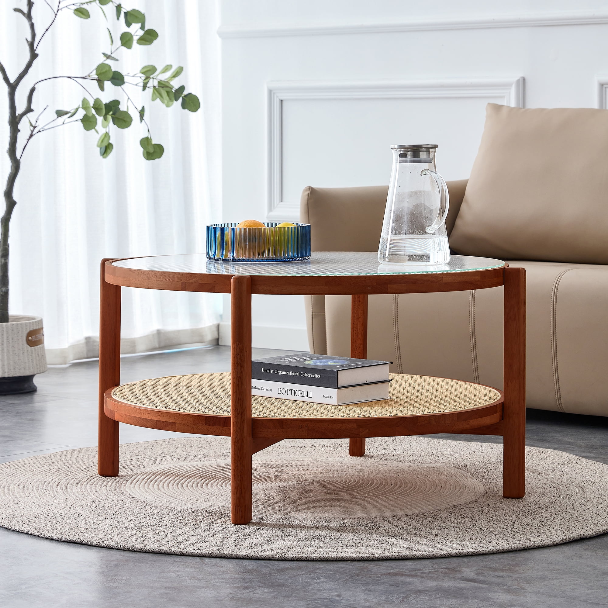 YYAo Modern Double-Layer Coffee Table, Wooden Side Table with Storage ...
