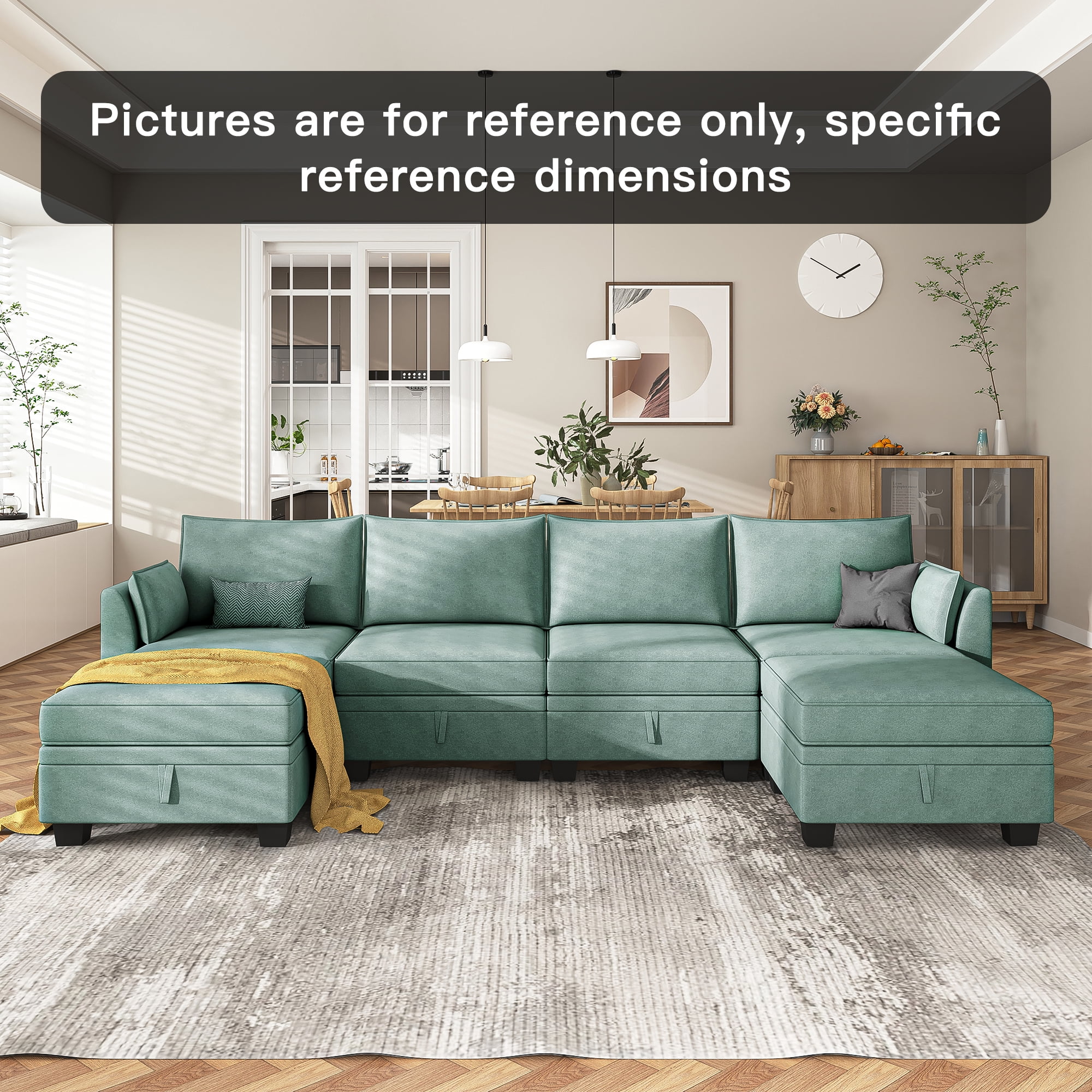 YYAo Modern Large U-Shape Modular Sectional Sofa, Reversible Sofa Bed with Storage Seat for Living Room, Light Green YYAo Modern Large U-Shape Modular Sectional Sofa, Reversible Sofa Bed with Storage Seat for Living Room, Light Green