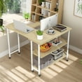 thumbnail image 1 of YYAo Movable Laptop Table, Side Table, 360° Rotating Sofa Side Table with 2-Tier Storage Shelves-Natural, 1 of 10