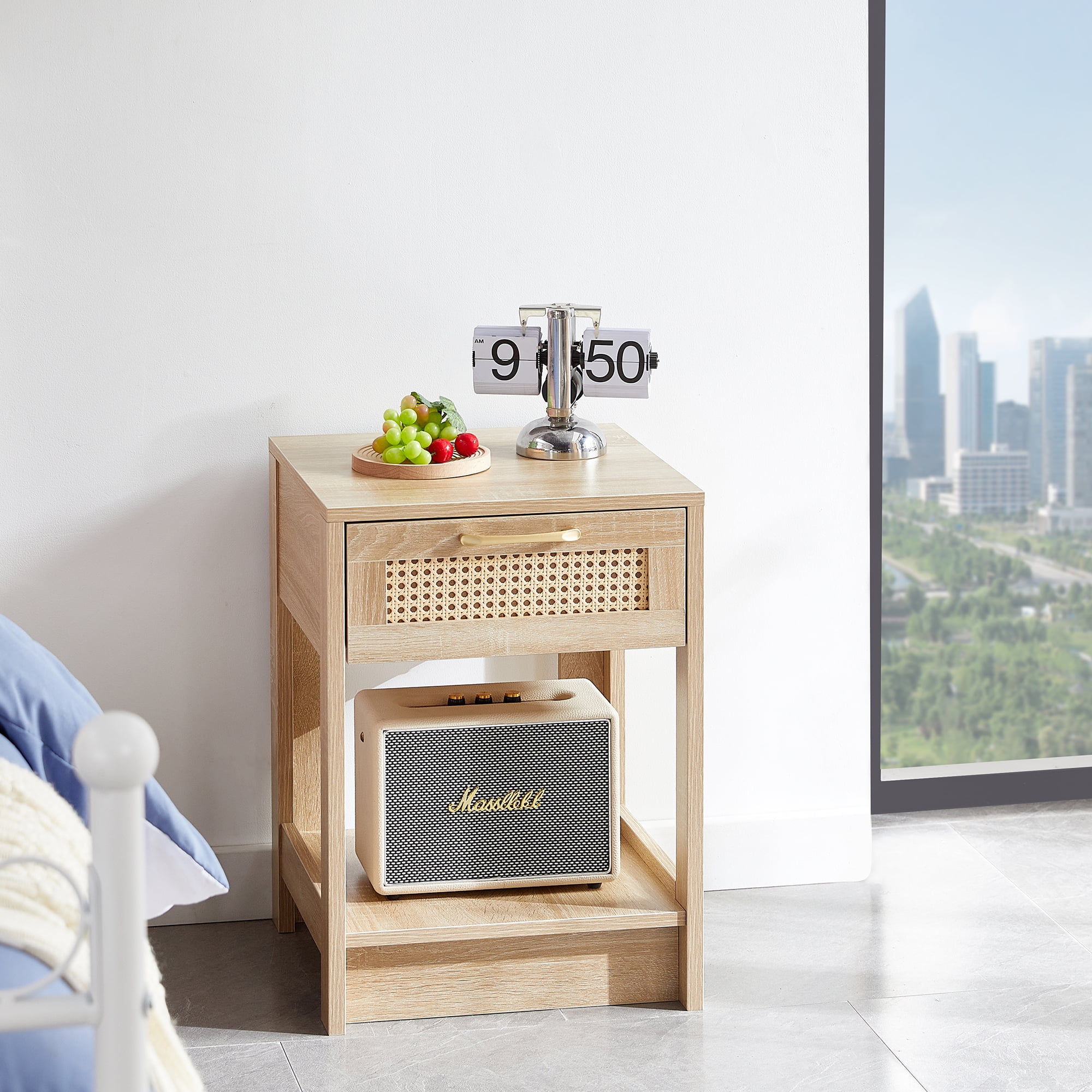 YYAo Natural Nightstand, 15.75" Rattan End table,Bedside Table with Drawer for Bedroom, Night Table,Side table