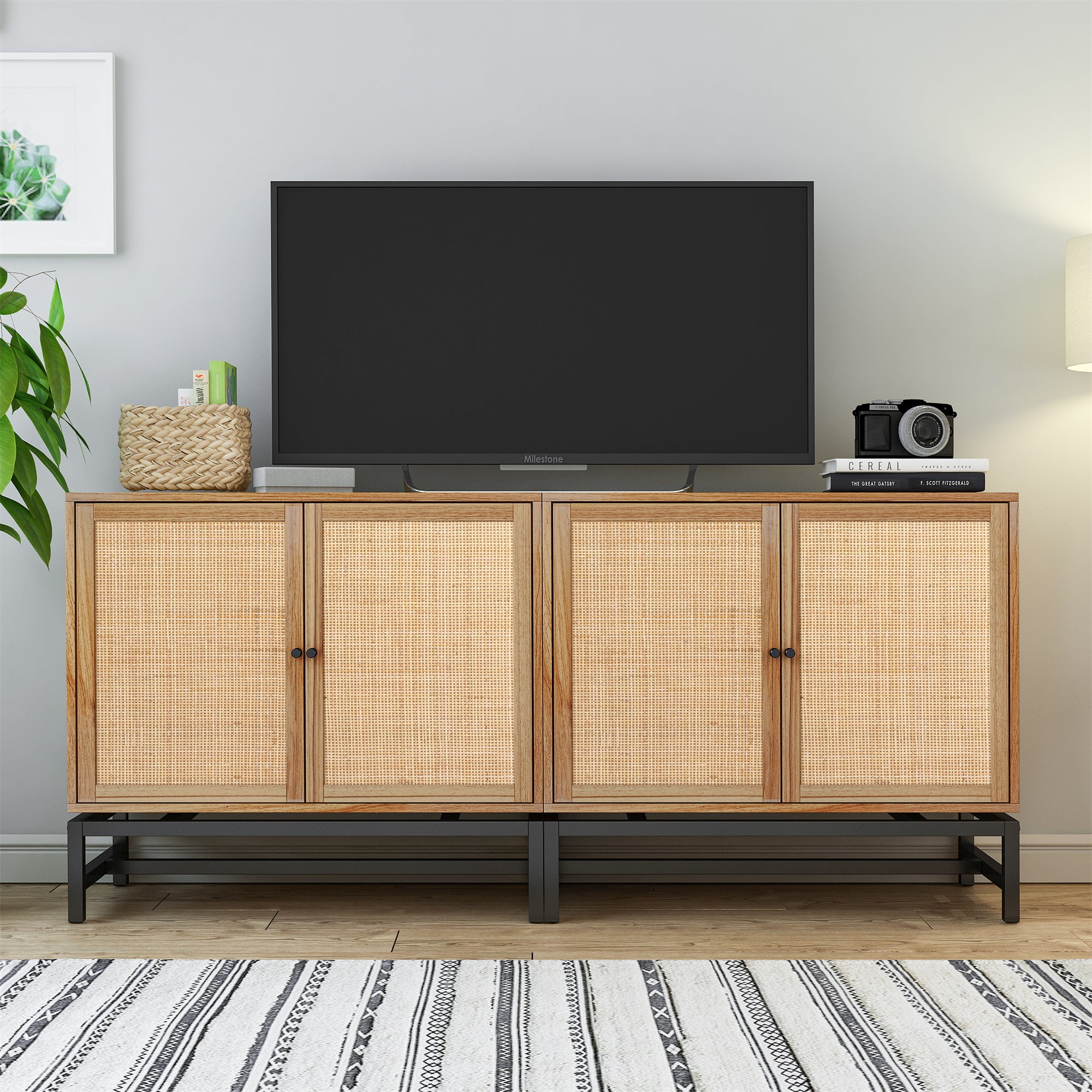YYAo Natural Rattan Kitchen Storage Cabinet, Sideboard Buffet Cabinet for Dining Room, Hallway, Walnut YYAo Natural Rattan Kitchen Storage Cabinet, Sideboard Buffet Cabinet for Dining Room, Hallway, Walnut
