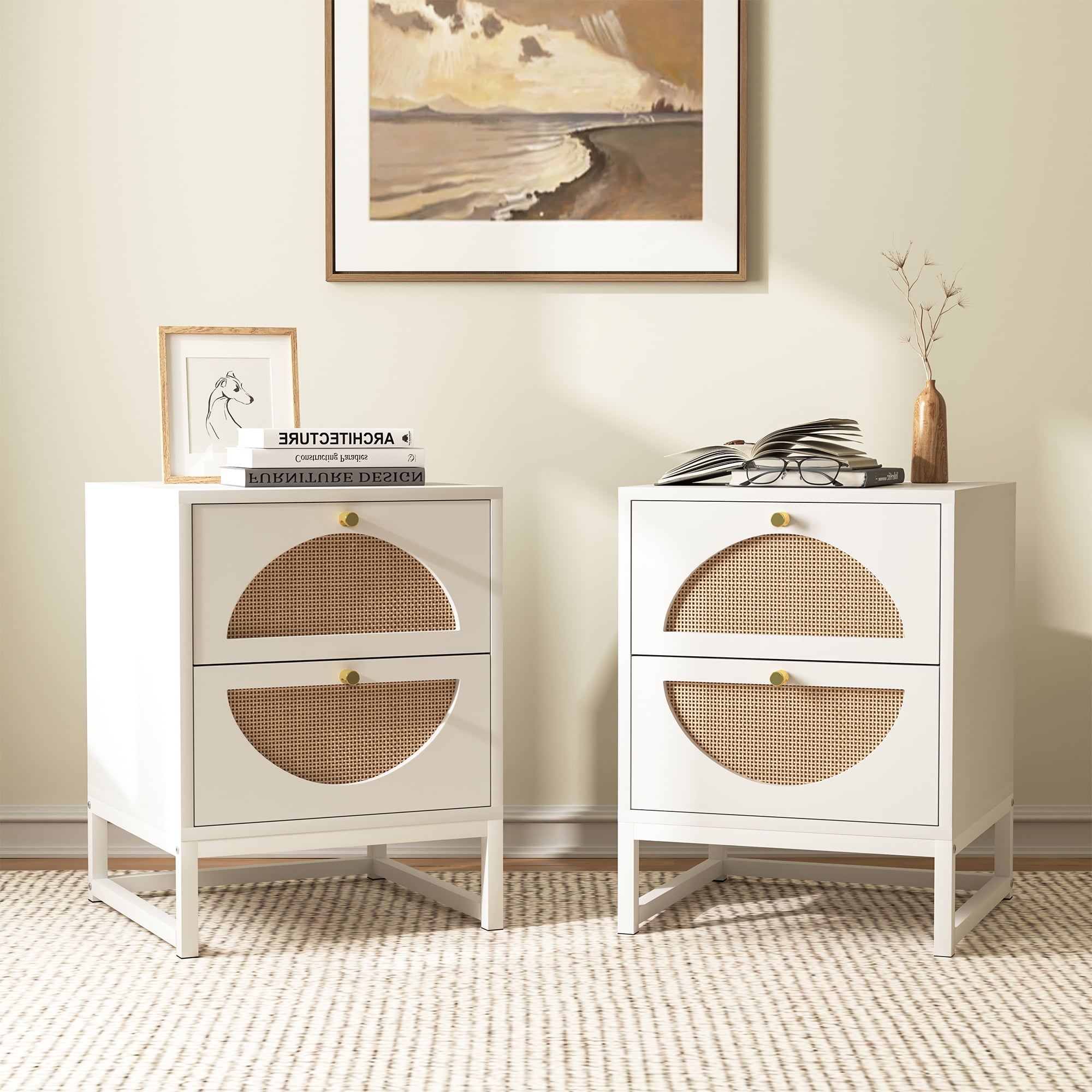 YYAo Nightstand Side Table Set of 2, End Table with 2 Drawer, End Table for Bedroom, White Side Table YYAo Nightstand Side Table Set of 2, End Table with 2 Drawer, End Table for Bedroom, White Side Table