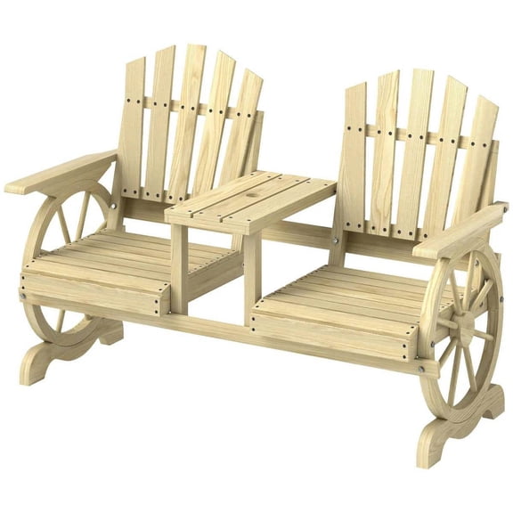 YYAo Outdoor Bench Garden Bench, Outside Bench,2-Seat Wooden Garden Bench with Table, Umbrella Hole, High Backrest, Armrests, Natural Wood