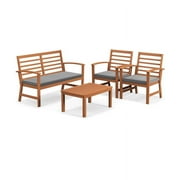 YYAo Outdoor Bistro Set, Outdoor Conversation Sets, 4 Pieces Outdoor Furniture Set with Stable Acacia Wood Frame-Gray