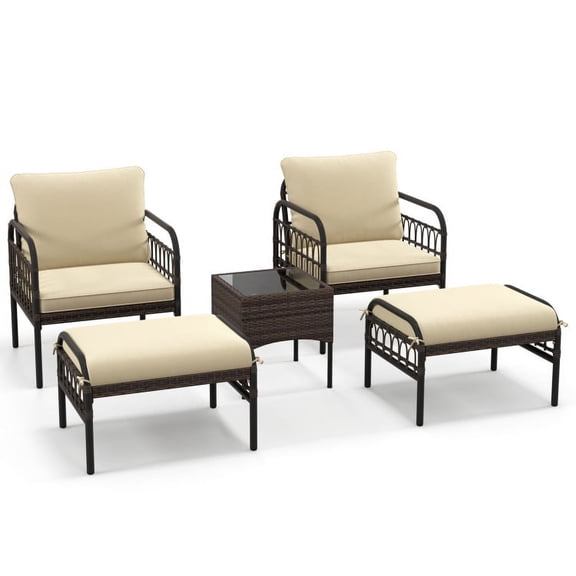 YYAo Outdoor Bistro Set, Outdoor Conversation Sets, 5 Piece Patio Conversation Set with Ottomans and Coffee Table