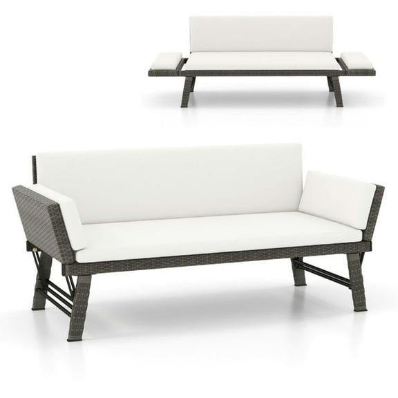 YYAo Outdoor Convertible Sofa Daybed with Adjustable Armrests for Balcony-Off White