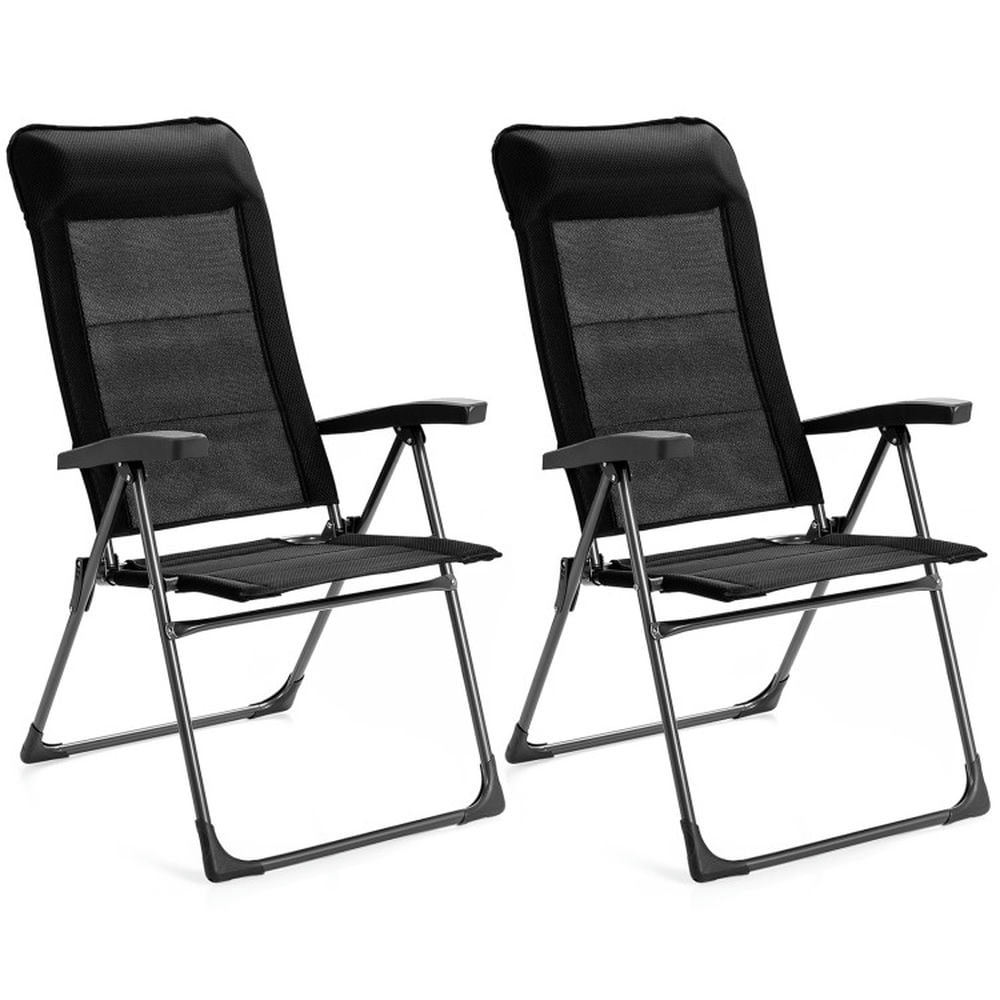Black Adjustable Folding Patio Dining Chairs with Arms, Set of 2