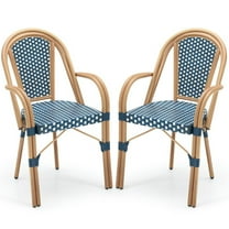 YYAo Outdoor Dining Chairs, Patio Kitchen Dining Room Chairs,Hand-Woven PE Wicker Outdoor French Bistro Chairs Set of 2-Blue