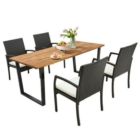 YYAo Outdoor Eating Sets,Patio Dining Furniture,5 Pieces Patio Rattan Dining Set with Umbrella Hole and Seat Cushions