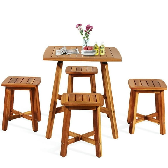 YYAo Outdoor Eating Sets,Patio Dining Furniture,5 Pieces Wood Patio Dining Set with Square Table and 4 Stools