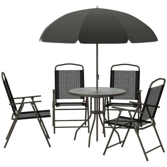 YYAo Outdoor Eating Sets,Patio Dining Furniture,6 Piece Outdoor Table and Chairs with 4 Folding Dining Chairs & Round Glass Table, Black