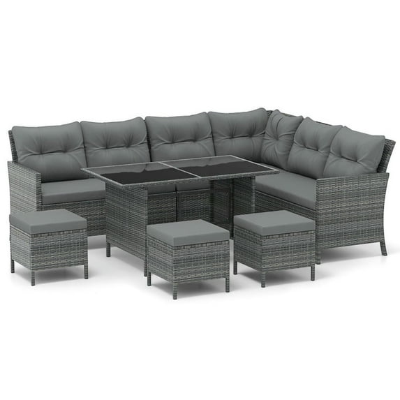 YYAo Outdoor Eating Sets,Patio Dining Furniture,7 Pieces Patio Dining Furniture Set with Soft Cushions and Ottomans-Gray