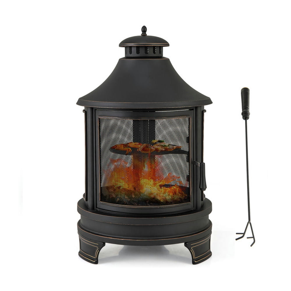 Black 30 Inch Free-Standing Wood Chiminea with Grill