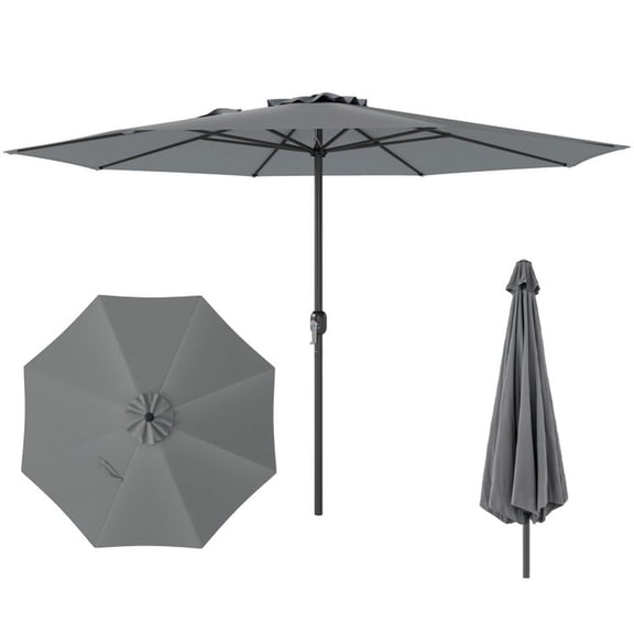 YYAo Outdoor Market Patio Table Umbrella,12 Feet Patio Umbrella with Crank Handle and 8 Sturdy Ribs-Gray