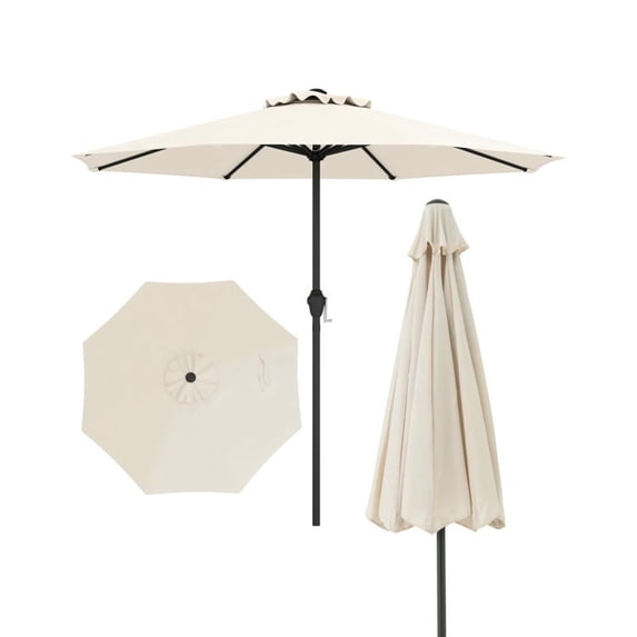 YYAo Outdoor Market Patio Table Umbrella,Outdoor Heavy Duty Market Umbrella with Crank Handle and 8 Sturdy Ribs-Beige