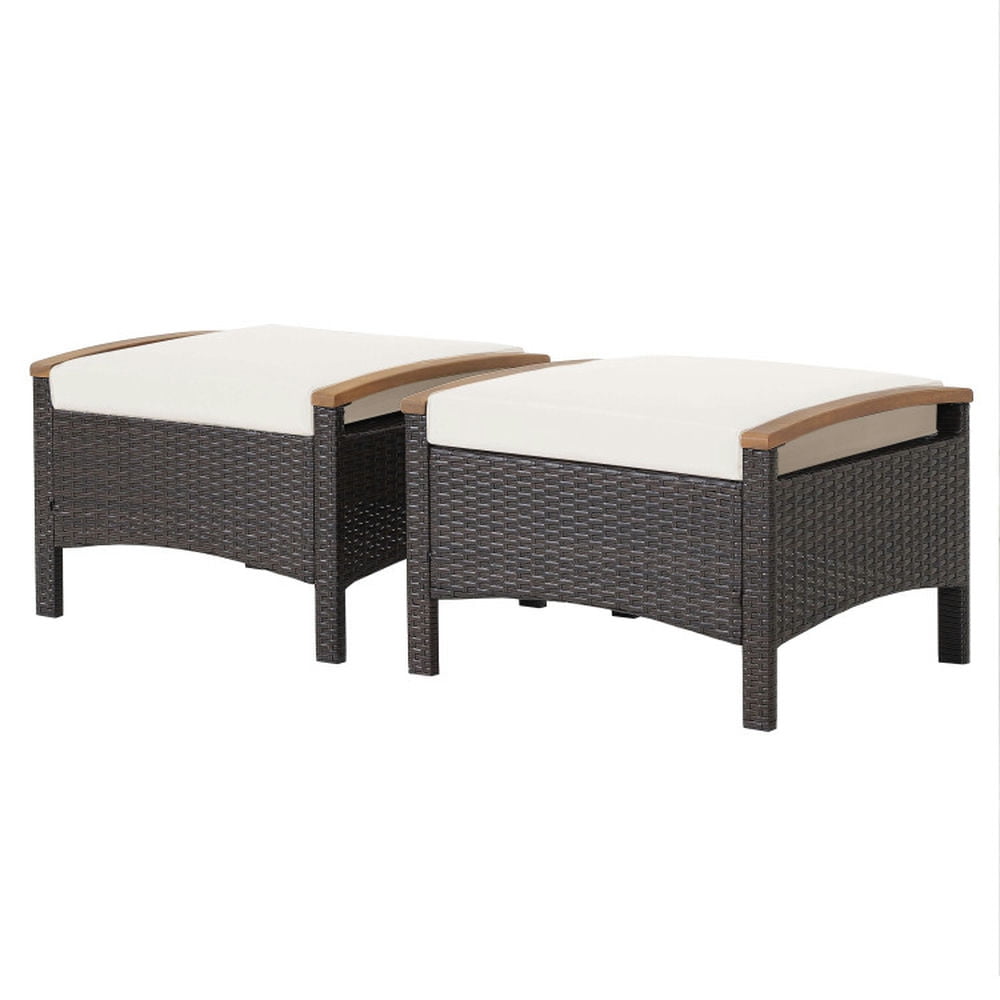 YYAo Outdoor Ottomans, Side Table, Footstools, Footrest,Set of 2 Fade-Resistant Wicker Patio Ottoman-White YYAo Outdoor Ottomans, Side Table, Footstools, Footrest,Set of 2 Fade-Resistant Wicker Patio Ottoman-White