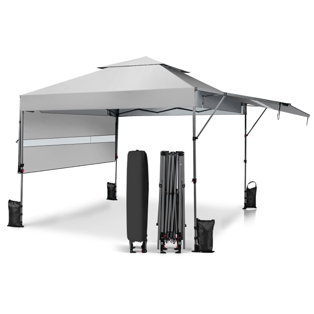 White 10' x 17.6' Outdoor Pop-Up Canopy Tent with Dual Awnings